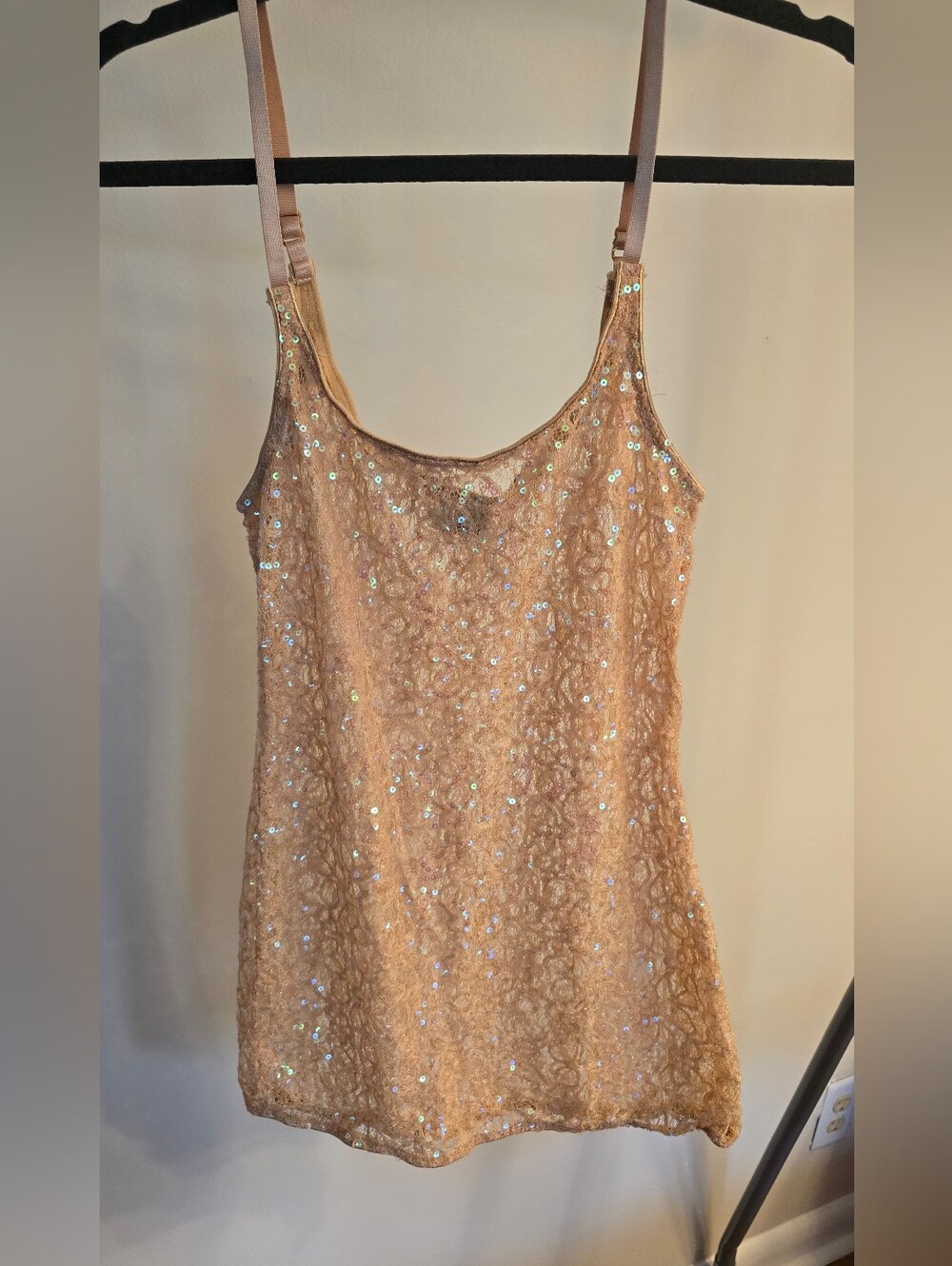Buckle Daytrip Lace Sequin Pink Camisole Sheer Tank Top Adjustable Straps Size L